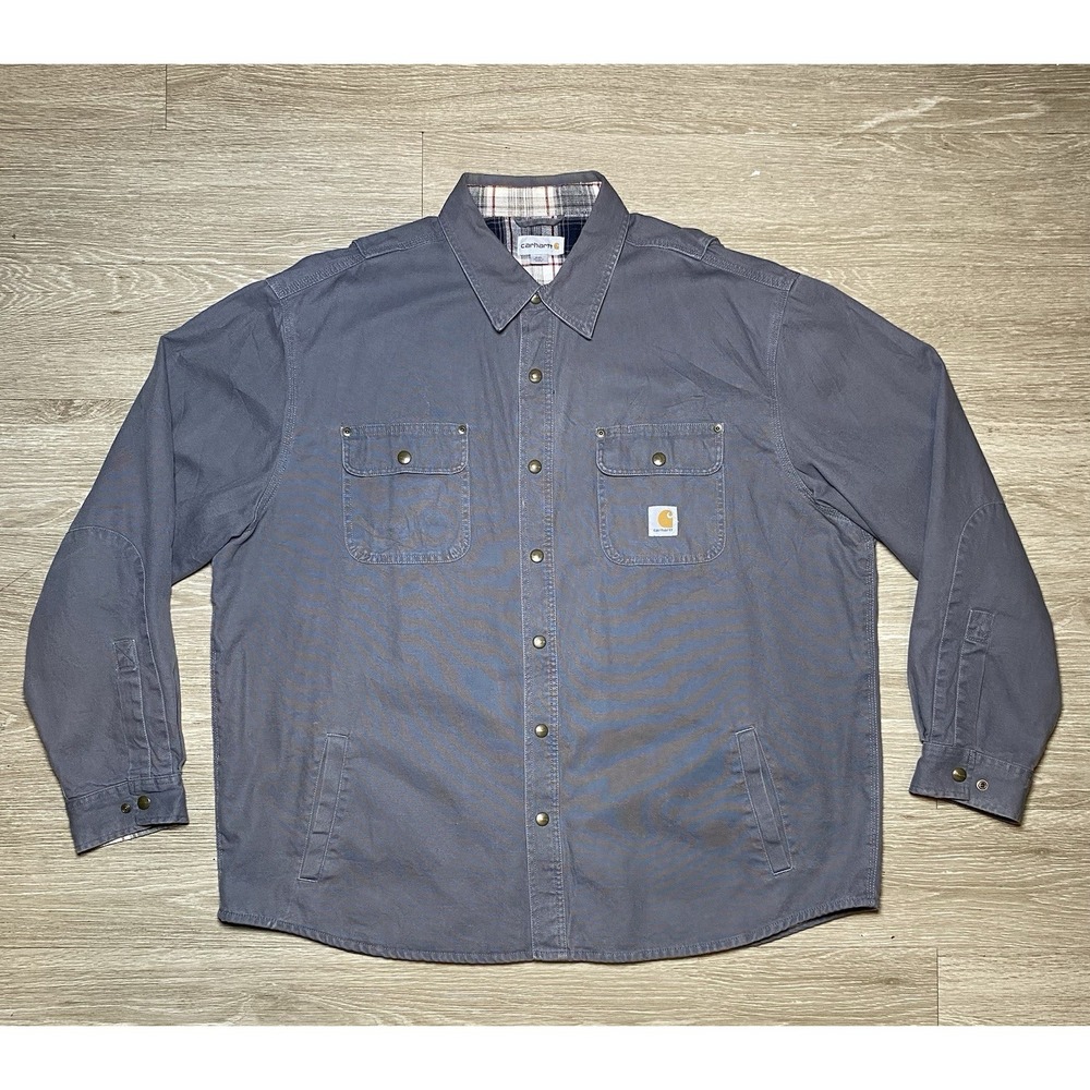 *Pre-Owned Men 2XL Carhartt Weathered Canvas Shirt Jacket Gray Faded Flannel
